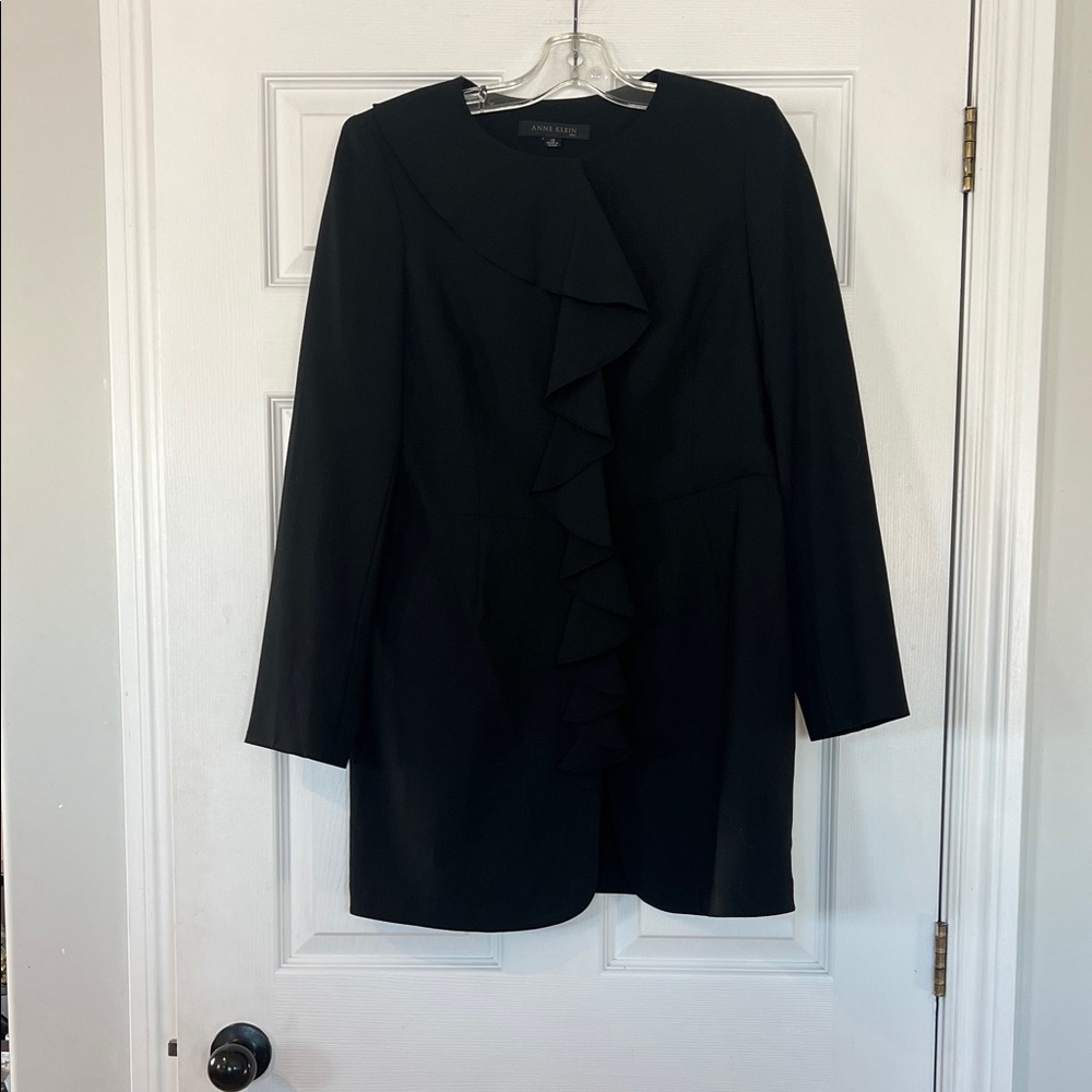 Anne Klein long Black Ruffled Blazer
